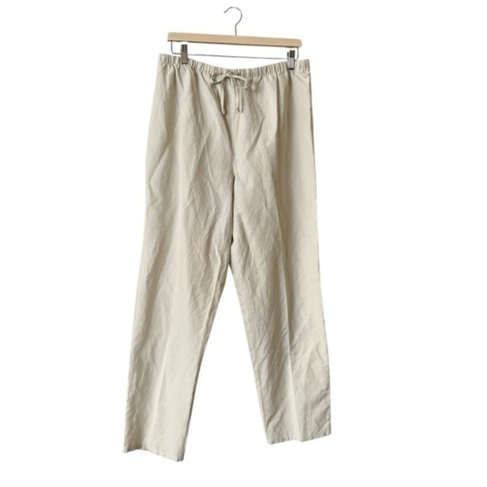 SILKLAND Silk / Linen Blend Cream Color Straight Leg Pants, XL